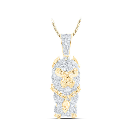 10K Yellow Gold Mens Round Diamond Dog Charm Pendant 3 Cttw