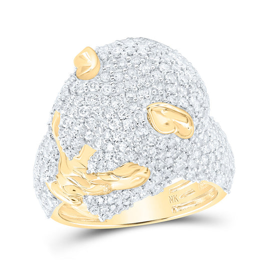 10K Yellow Gold Mens Round Diamond Dog Head Cluster Ring 4 Cttw, Mens Size: 7-13