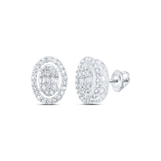 10K White Or Yellow Gold Womens Baguette Diamond Oval Earrings