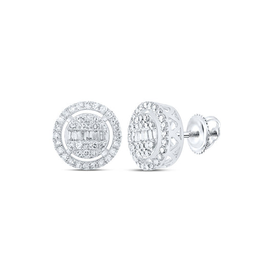 10K White Or Yellow Gold Womens Baguette Diamond Circle Earrings