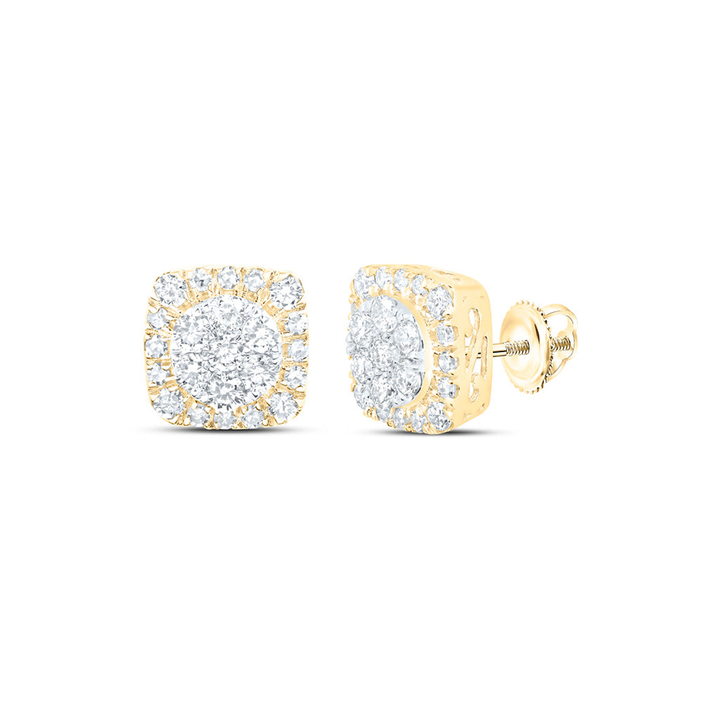 10K White Or Yellow Gold Womens Round Diamond Square Cluster Earrings