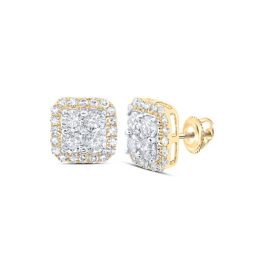10K White Or Yellow Gold Womens Round Diamond Square Earrings