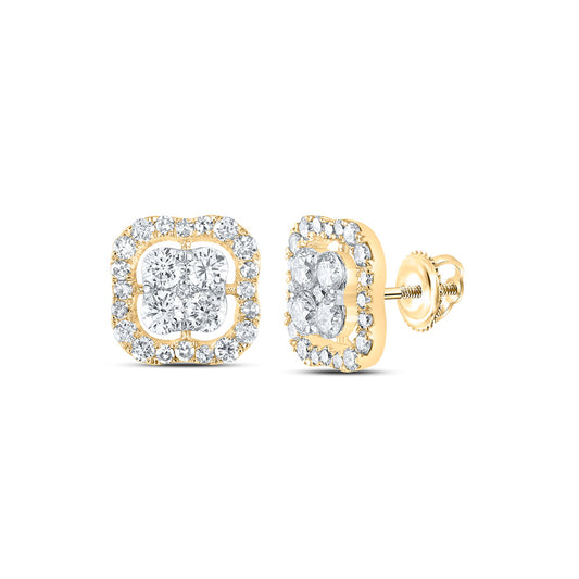 10K Yellow Gold Womens Round Diamond Square Earrings 1 Cttw