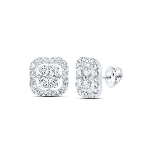 10K White Or Yellow Gold Womens Round Diamond Square Earrings