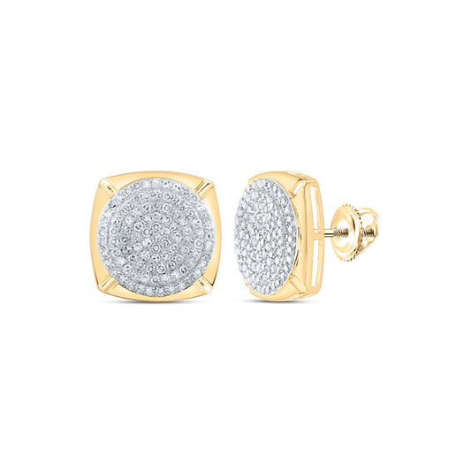 10K Yellow Gold Womens Round Diamond Cluster Earrings 1 Cttw