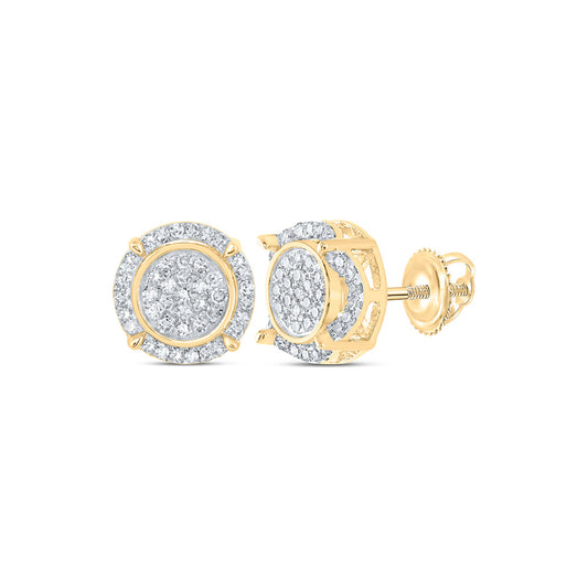 10K Yellow Gold Round Diamond Cluster Earrings 1/4 Cttw