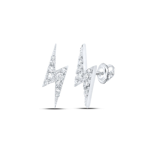10K White Or Yellow Gold Round Diamond Bolt Lightning Stud Earrings
