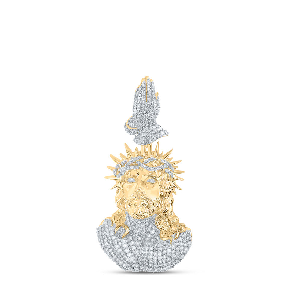 10K Yellow Gold Mens Round Diamond Jesus Prayer Hands Charm Pendant 4 Cttw