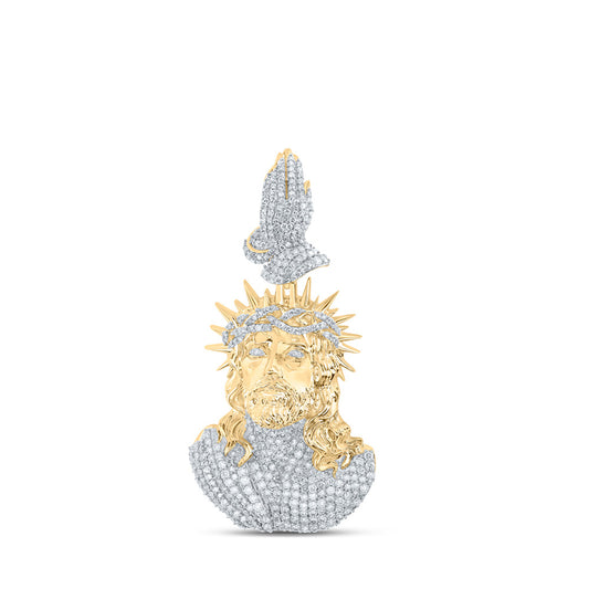 10K Yellow Gold Mens Round Diamond Jesus Prayer Hands Charm Pendant 4 Cttw
