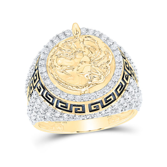 10K Yellow Gold Mens Round Diamond Medusa Circle Ring 1-3/4 Cttw, Mens Size: 7-13