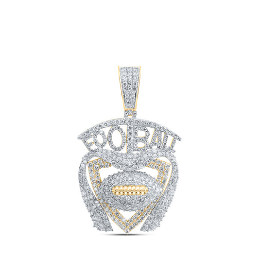 10K Yellow Gold Mens Round Diamond Football Charm Pendant 3-7/8 Cttw
