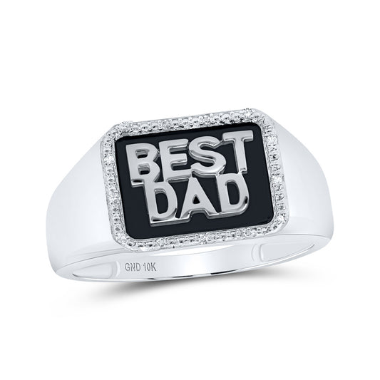 10K White Or Yellow Gold Mens Round Diamond BEST DAD Band Ring , Mens Size: 7-13