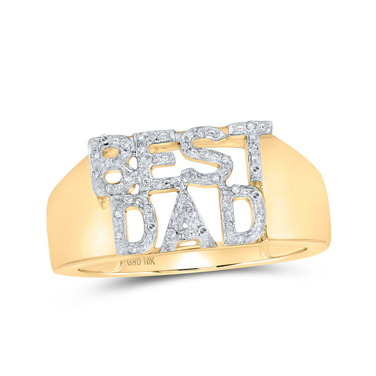 10K Yellow Gold Mens Round Diamond BEST DAD Band Ring 1/10 Cttw, Mens Size: 7-13