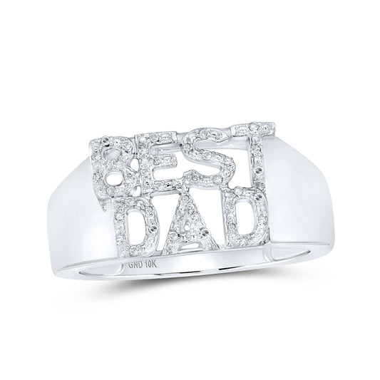 10K White Or Yellow Gold Mens Round Diamond BEST DAD Band Ring , Mens Size: 7-13