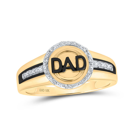 10K Yellow Gold Mens Round Diamond DAD Circle Ring 1/12 Cttw, Mens Size: 7-13