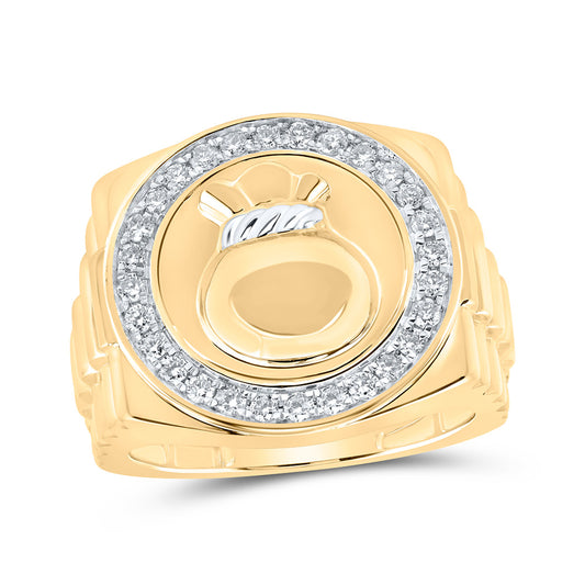 10K Yellow Gold Mens Round Diamond Money Bag Circle Ring 1/2 Cttw, Mens Size: 7-13