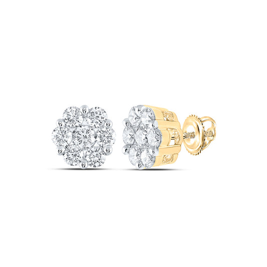 14K Yellow Gold Womens Round Diamond Flower Cluster Earrings 3 Cttw