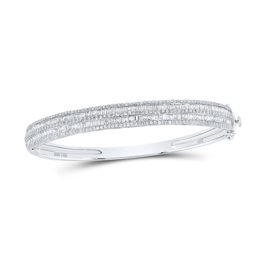 14K White Gold Womens Baguette Diamond Bangle Bracelet 3-5/8 Cttw
