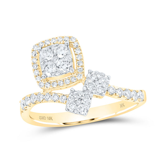 10K Yellow Gold Womens Round Diamond Square Ring 5/8 Cttw, Womens Size: 5-10