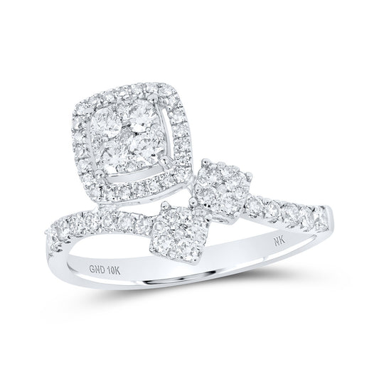 10K White Or Yellow Gold Womens Round Diamond Square Ring , Womens Size: 5-10