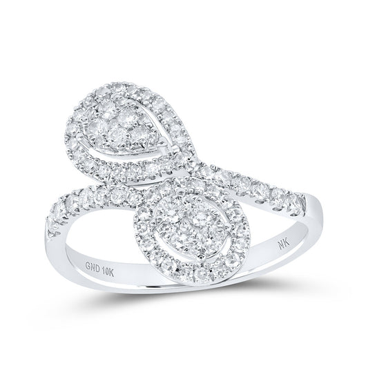 10K White Gold Womens Round Diamond Bypass Teardrop Ring 5/8 Cttw, Womens Size: 5-10