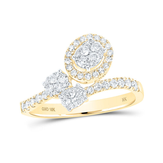 10K Yellow Gold Womens Round Diamond Cluster Fashion Ring 1/2 Cttw, Womens Size: 5-10