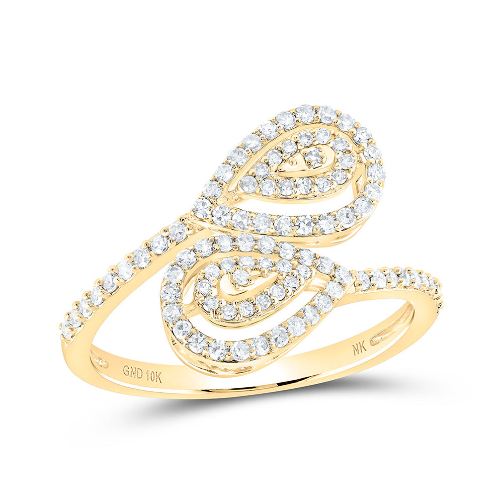 10K Yellow Or Rose Gold Womens Round Diamond Bypass Teardrop Ring , Womens Size: 5-10