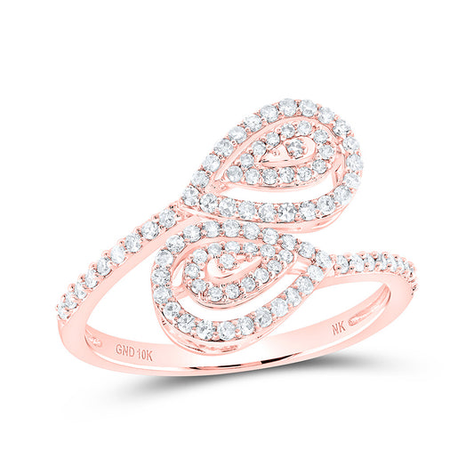 10K Yellow Or Rose Gold Womens Round Diamond Bypass Teardrop Ring , Womens Size: 5-10