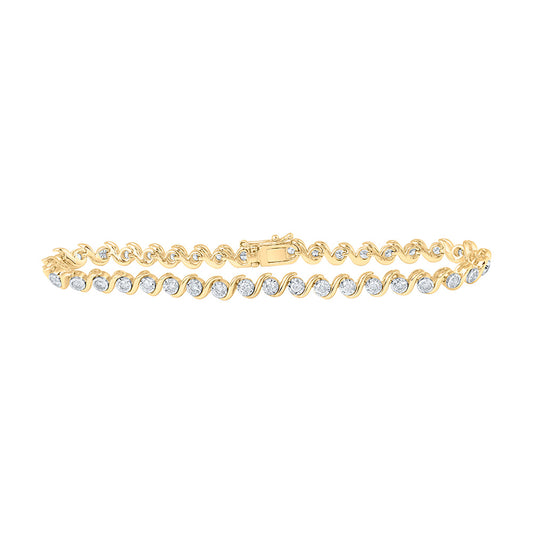 10K Yellow Gold Womens Round Diamond Tennis Bracelet 1-1/2 Cttw