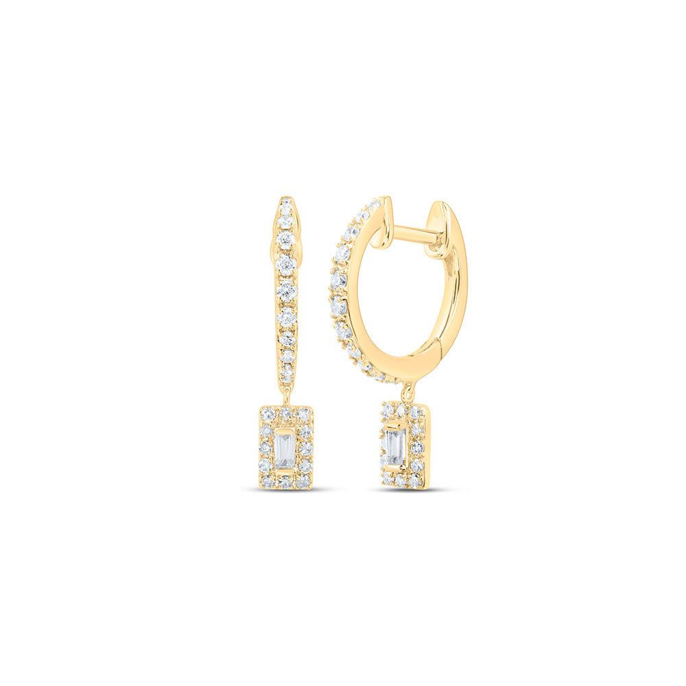 10K White Or Yellow Gold Womens Round Diamond Hoop Dangle Earrings