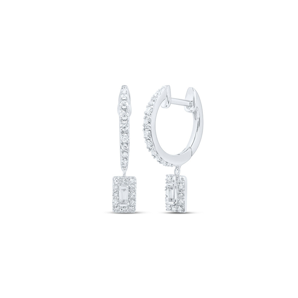 10K White Or Yellow Gold Womens Round Diamond Hoop Dangle Earrings