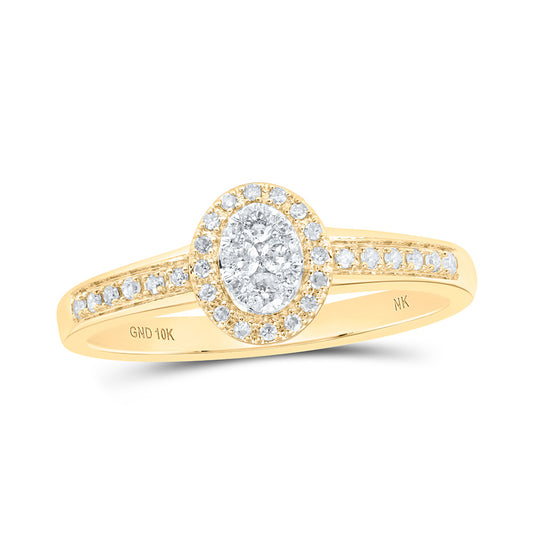 10K Yellow Gold Womens Round Diamond Oval Cluster Ring 1/4 Cttw, Womens Size: 5-10