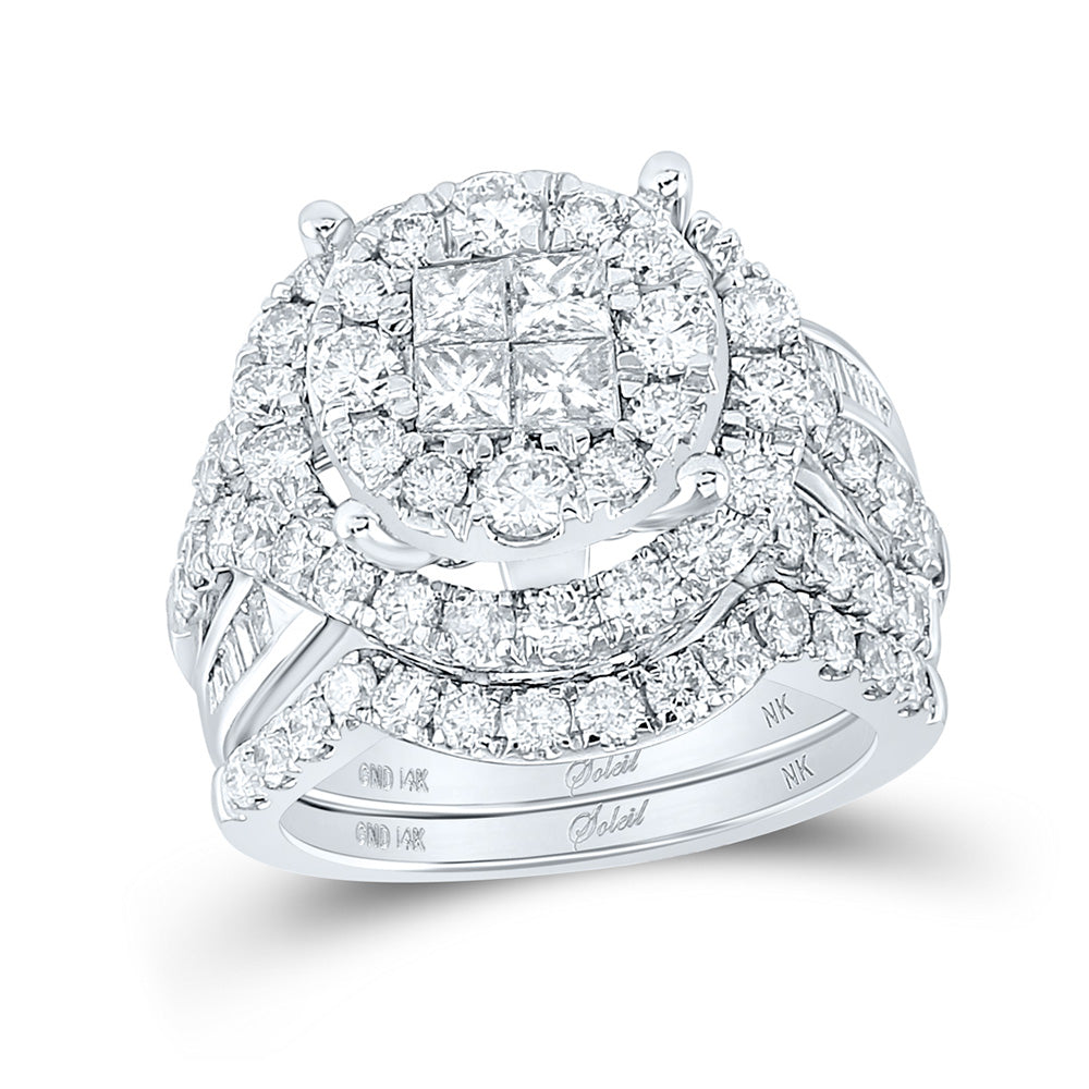 14K White Gold Princess Diamond Cluster Bridal Wedding Ring Band Set 3 Cttw, Womens Size: 5-10