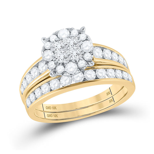 10K Yellow Gold Princess Diamond Bridal Wedding Ring Band Set 1-3/8 Cttw, Womens Size: 5-10