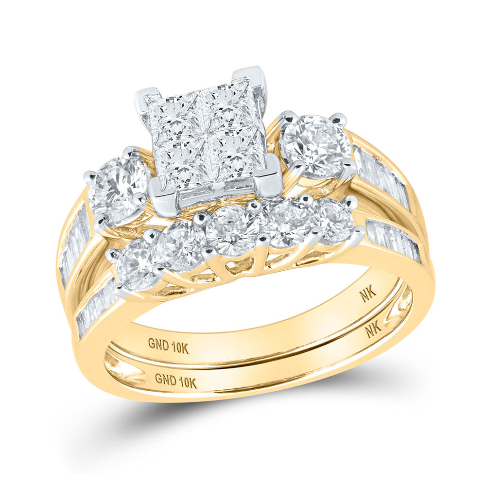 10K White Or Yellow Gold Princess Diamond Square Bridal Wedding Ring Band Set , Womens Size: 5-10