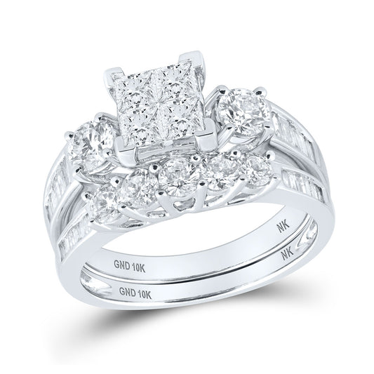10K White Or Yellow Gold Princess Diamond Square Bridal Wedding Ring Band Set , Womens Size: 5-10