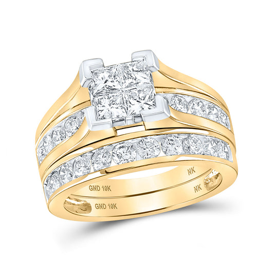 10K Yellow Gold Princess Diamond Bridal Wedding Ring Band Set 2 Cttw, Womens Size: 5-10