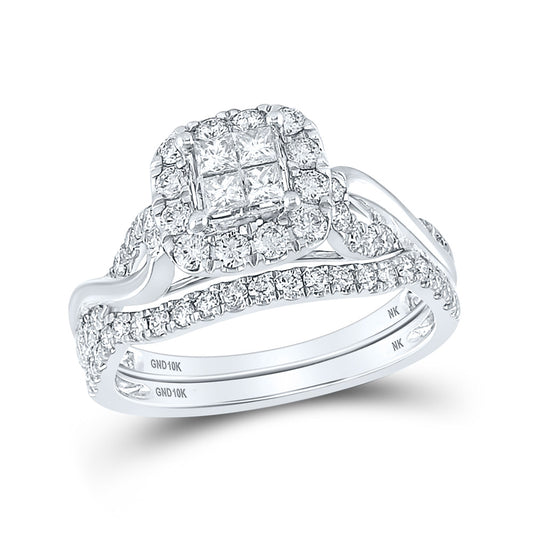 10K Yellow Or White Or Rose Gold Princess Diamond Square Bridal Wedding Ring Band Set , Womens Size: 5-10