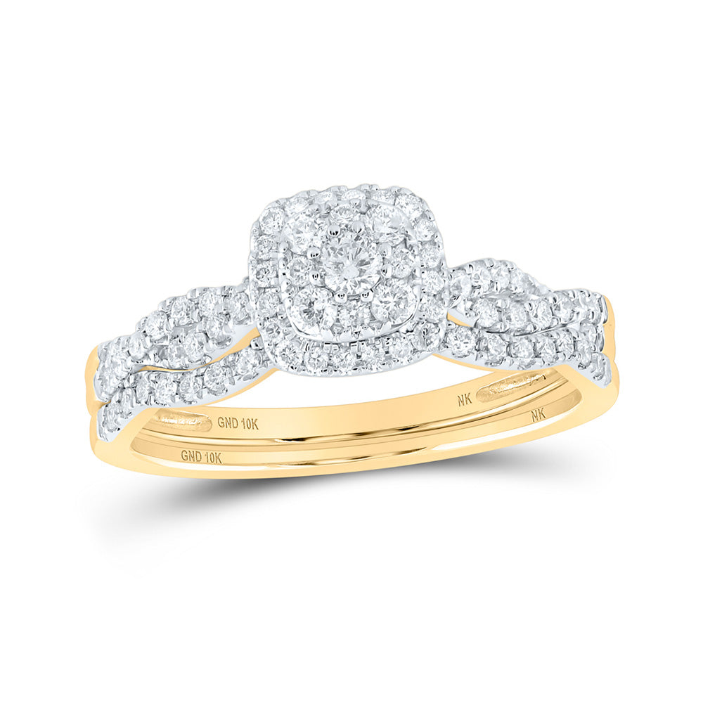 10K White Or Yellow Gold Round Diamond Square Bridal Wedding Ring Band Set , Womens Size: 5-10