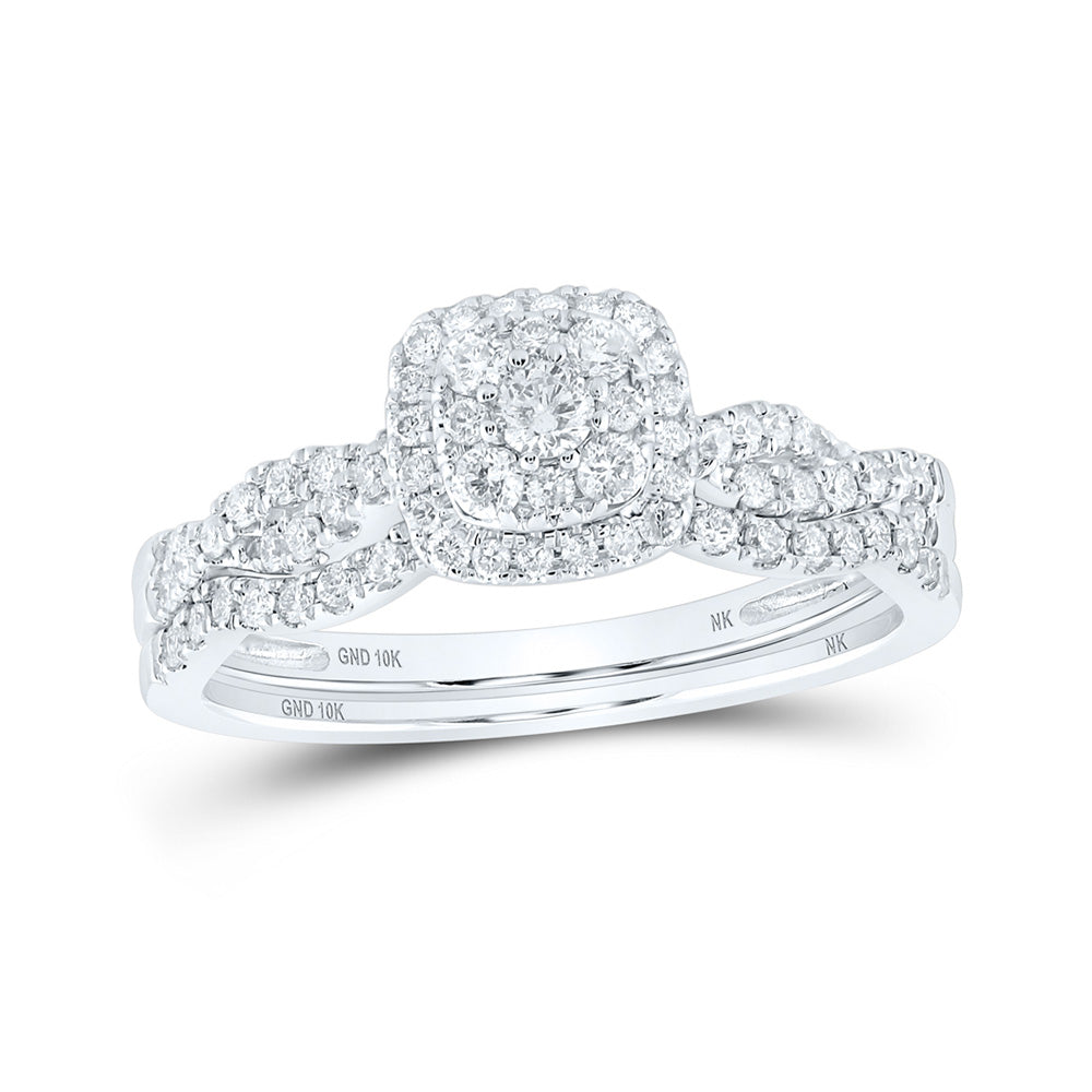 10K White Or Yellow Gold Round Diamond Square Bridal Wedding Ring Band Set , Womens Size: 5-10