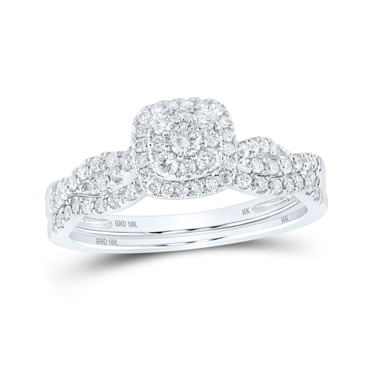 10K White Or Yellow Gold Round Diamond Square Bridal Wedding Ring Band Set , Womens Size: 5-10