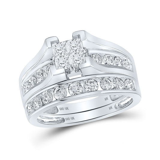 10K White Or Yellow Gold Princess Diamond Bridal Wedding Ring Band Set, Womens Size: 5-10