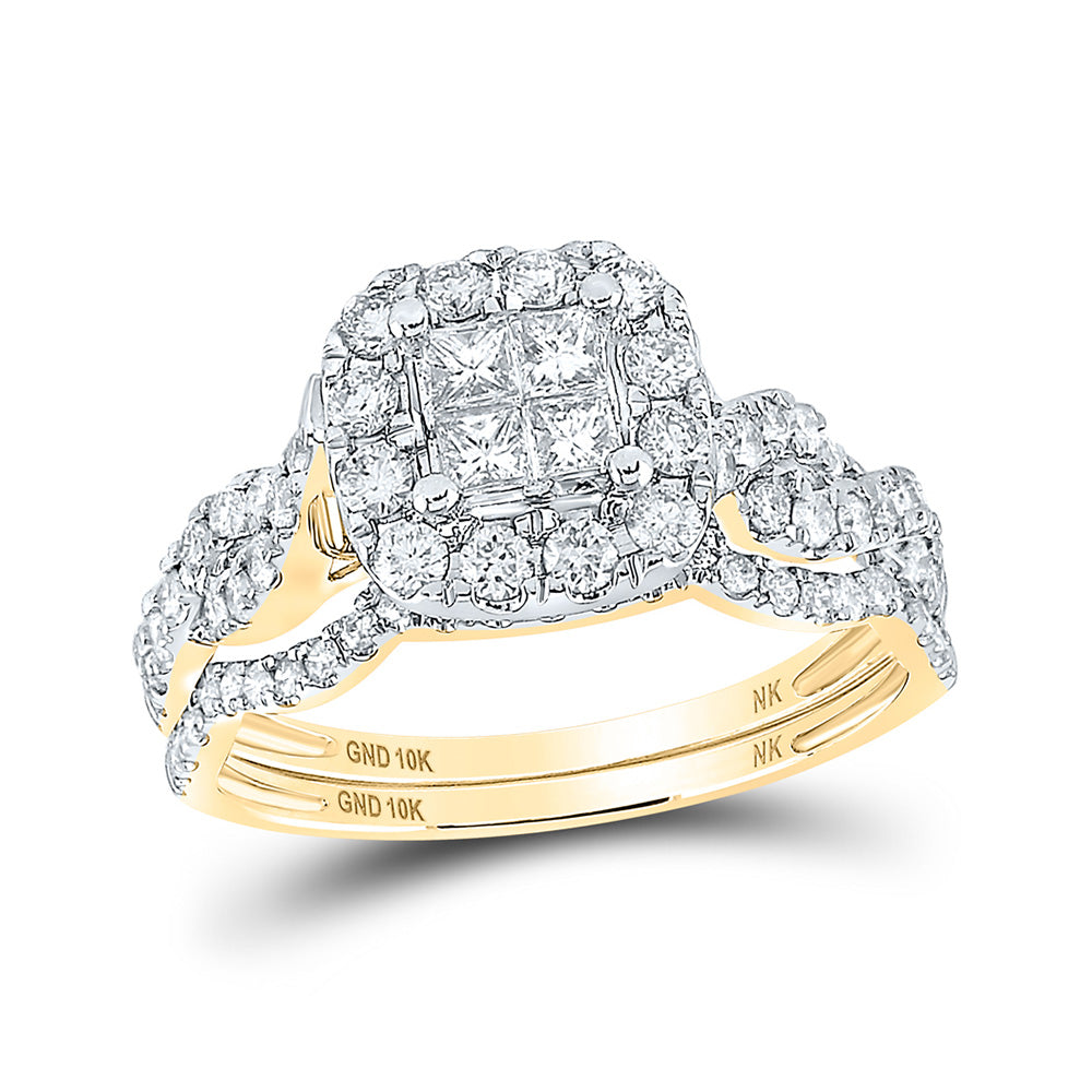 10K White Or Yellow Gold Princess Diamond Square Bridal Wedding Ring Band Set , Womens Size: 5-10