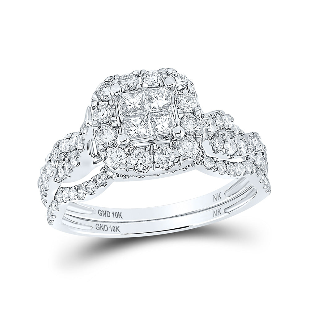 10K White Or Yellow Gold Princess Diamond Square Bridal Wedding Ring Band Set , Womens Size: 5-10