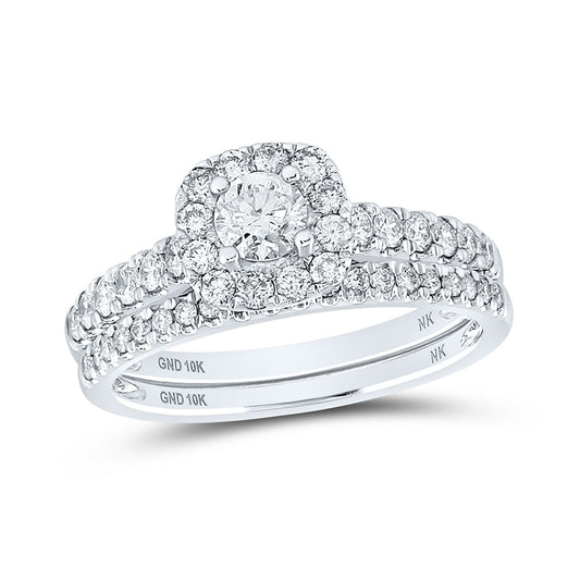 10K White Gold Round Diamond Halo Bridal Wedding Ring Band Set 1 Cttw, Womens Size: 5-10