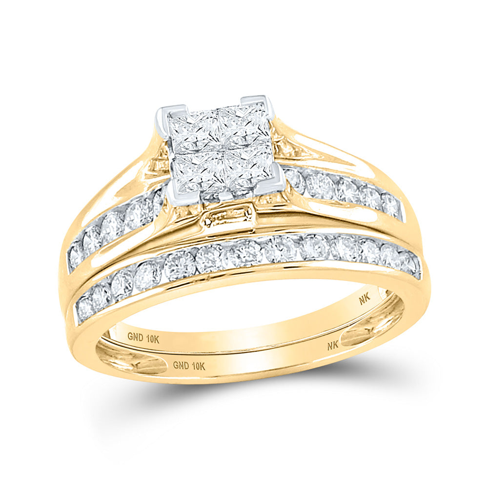 10K White Or Yellow Gold Princess Diamond Bridal Wedding Ring Band Set , Womens Size: 5-10