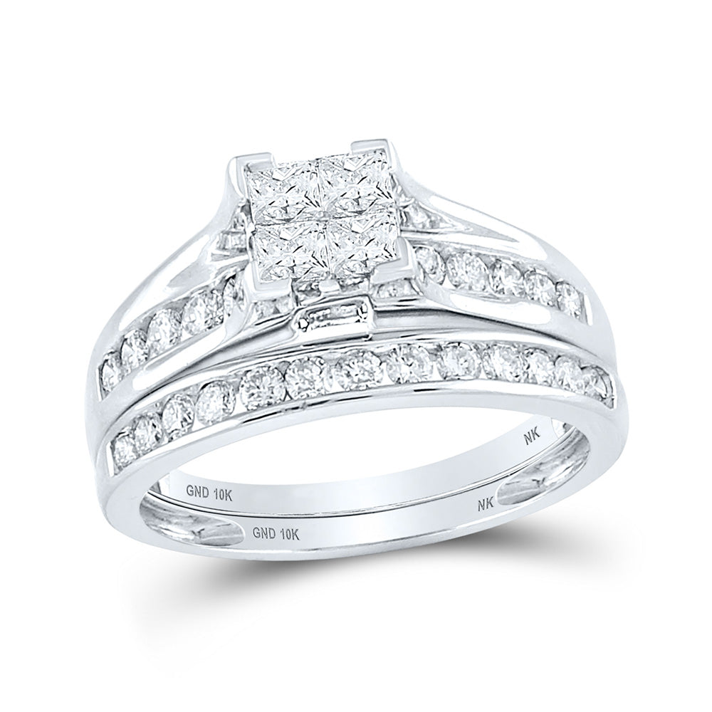10K White Or Yellow Gold Princess Diamond Bridal Wedding Ring Band Set , Womens Size: 5-10