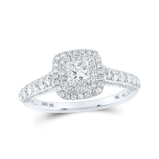 10K White Or Yellow Gold Princess Diamond Halo Bridal Wedding Engagement Ring , Womens Size: 5-10