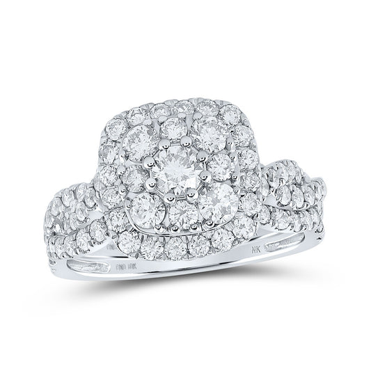 10K White Or Yellow Gold Round Diamond Square Halo Bridal Wedding Ring Band Set, Womens Size: 5-10