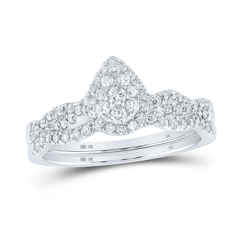 10K White Or Yellow Gold Round Diamond Teardrop Bridal Wedding Ring Band Set , Womens Size: 5-10